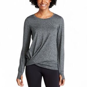 L.L. Bean Super Soft Side Twist Knot Top With Thumb Holes Gray Long Sleeve